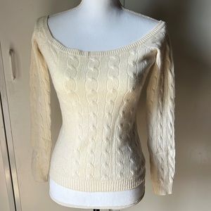 Ralph Lauren Cable Cashmere Off-Shoulder Sweater